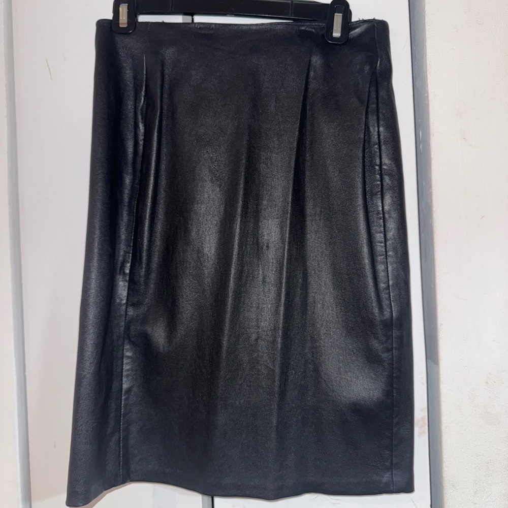 Diane Von Furstenberg Black Leather Pencil Skirt